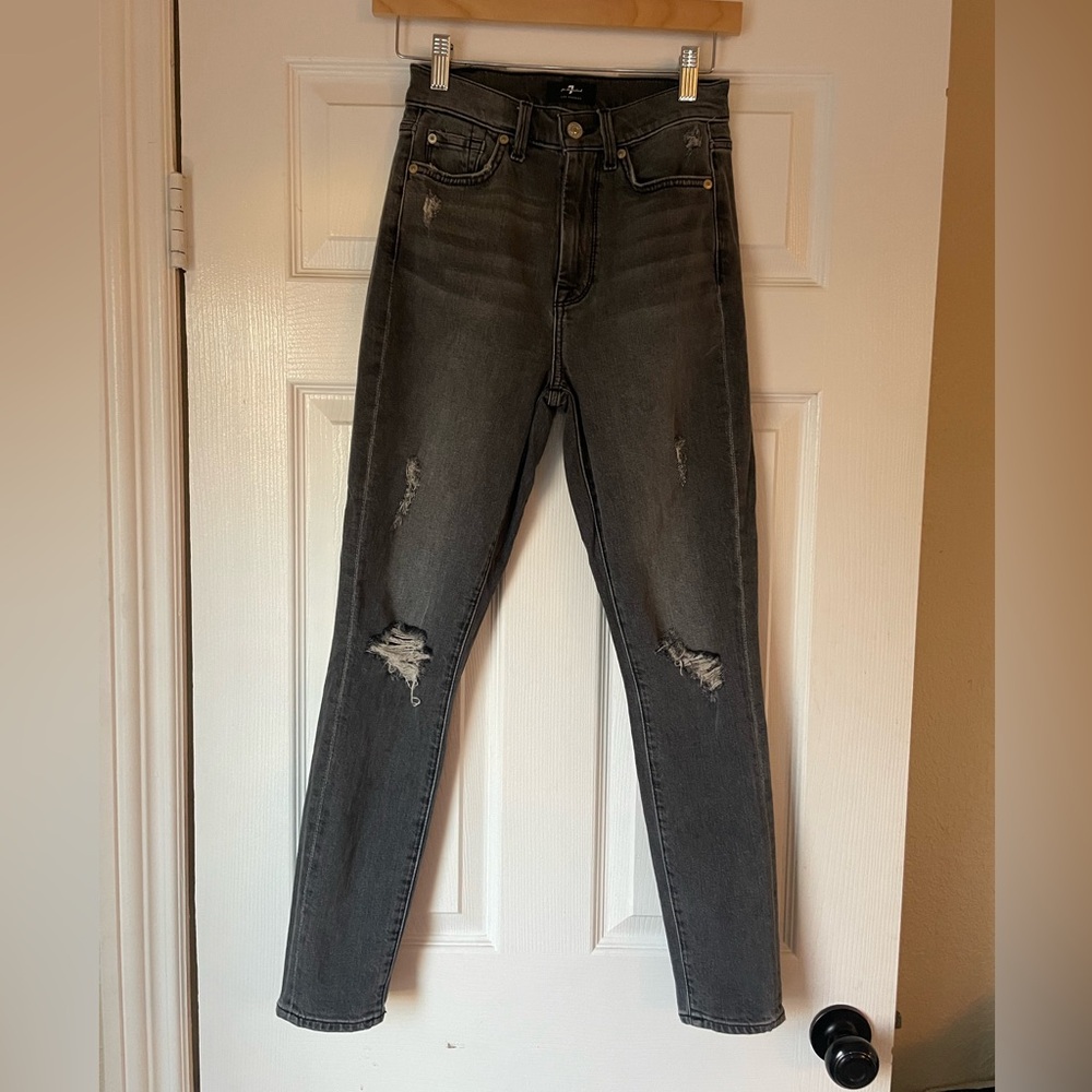 7 For All Mankind Gray Distressed Women Jeans